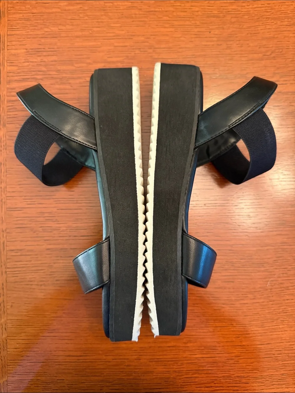 Maurices Black Elastic Strap Platform Wedge Sandals Size 7